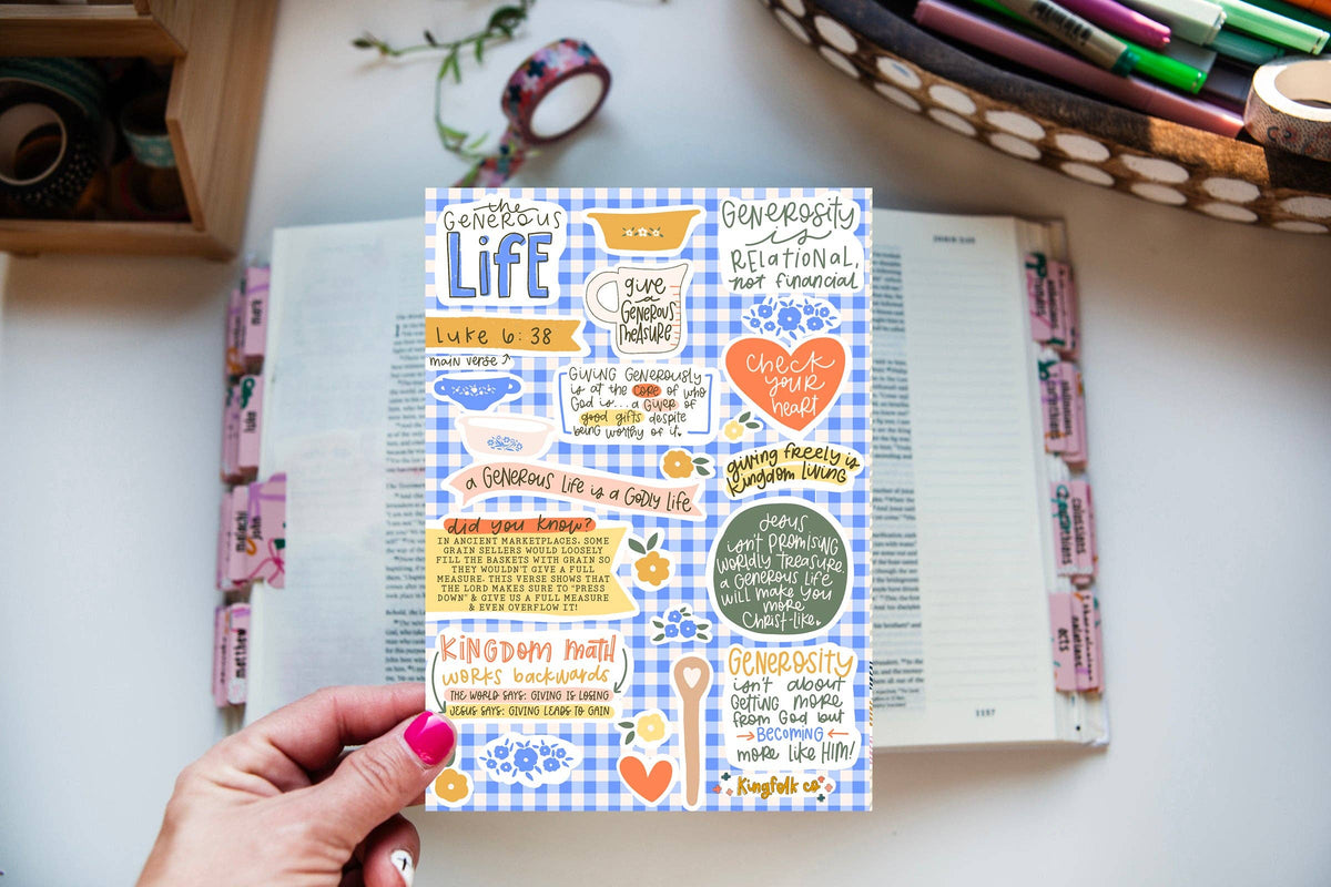 generous life christian sticker sheet for bible journaling and faith-based planning