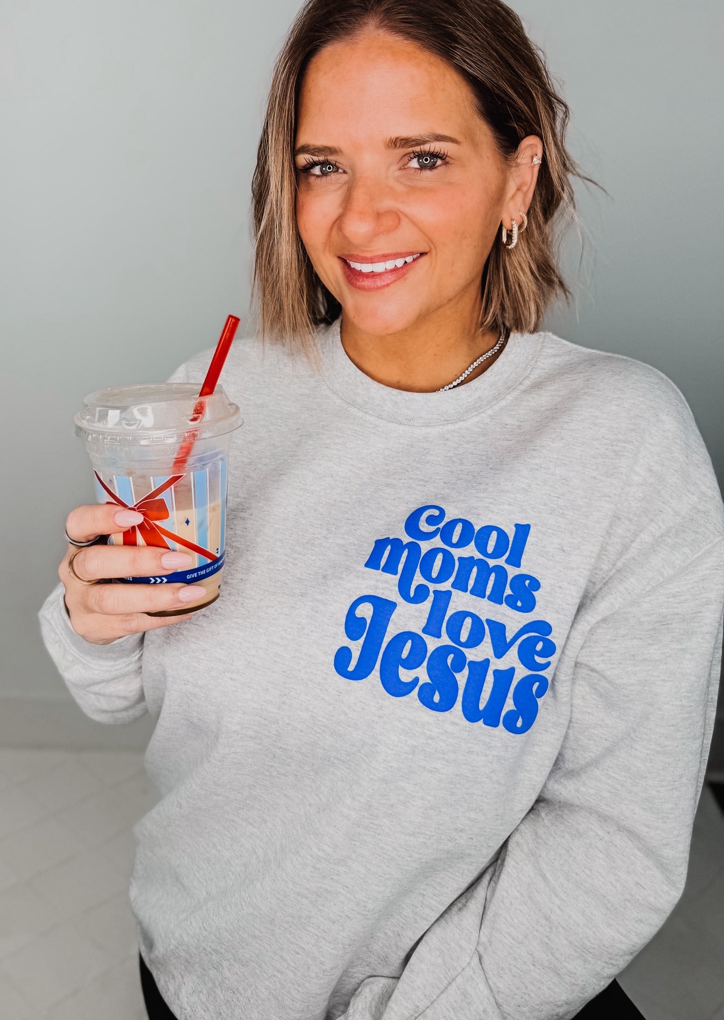 cool moms love Jesus faith sweatshirt blue lettering christian mom sweatshirt