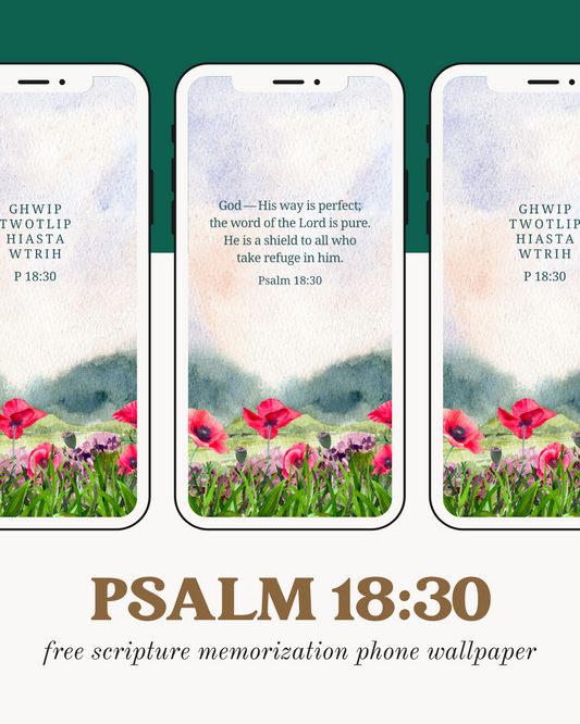 Psalm 18:30 scripture memorization phone wallpaper